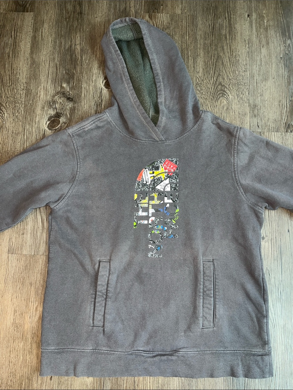 THE NORTH FACE Kids Gray Hooded Pullover with Graphic Logo